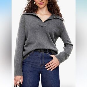 NWT Gray polo long sleeve Women's Sweater